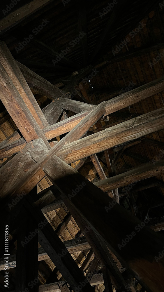 Wooden ceiling beams in Medieval knight's castle, Siedlicin tower in Poland, Silesia. Wooden ceiling beams in Medieval knight's castle, Siedlicin tower in Poland, Silesia.