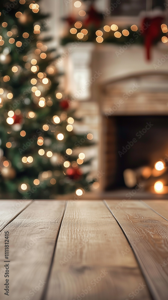Christmas cozy fireplace with decorated festive tree Christmas cozy fireplace with decorated festive tree