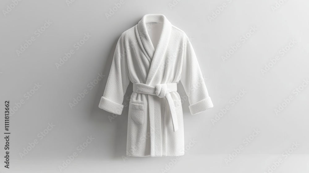 Plain white luxury bathrobe mockup with belt mockup. Plain white luxury bathrobe mockup with belt mockup.