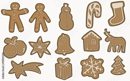 gingerbread types man candle christmas cookies isolated on white background