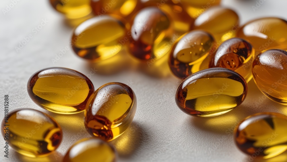 Fish oil soft gels with omega3 and vitami capsules on a vibrant background Fish oil soft gels with omega3 and vitami capsules on a vibrant background