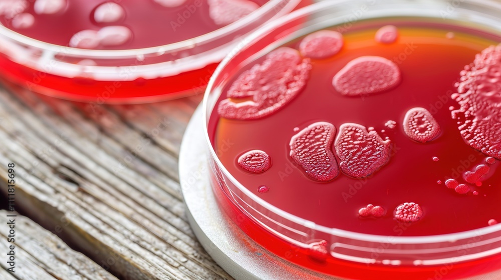 Close-up of microbiologist examining petri dish with salmonella bacteria under microscope, scientific investigation of outbreak, copy space for text or design. Close-up of microbiologist examining petri dish with salmonella bacteria under microscope, scientific investigation of outbreak, copy space for text or design.