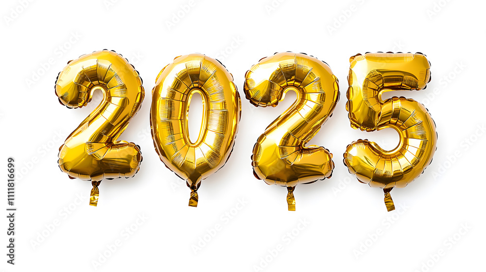 Happy new year Golden foil balloons number 2025 isolated on white background, Happy new year Golden foil balloons number 2025 isolated on white background,