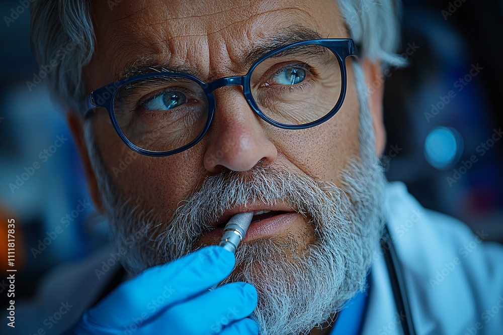 Senior Doctor Using Medical Device Closeup Portrait Senior Doctor Using Medical Device Closeup Portrait