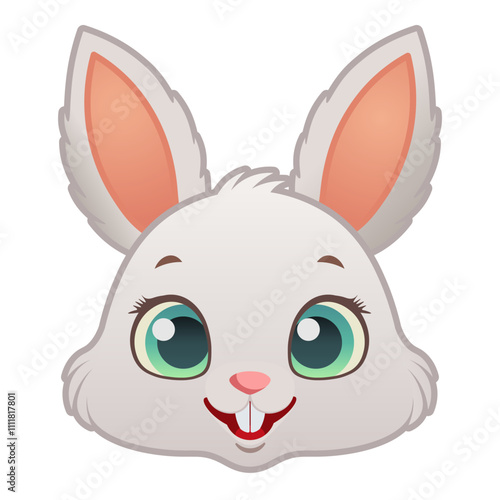 Bunny or hare or rabbit emoji face icon Happy animal with smile