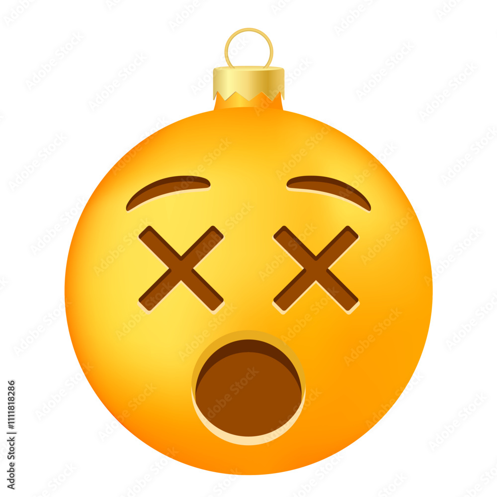 Fototapeta premium Emoji Christmas tree ball or toy with crossed out eyes face