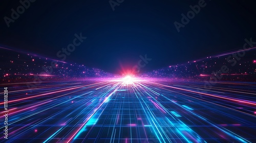 Abstract Futuristic Background with Glowing Lines and Bright Light Representing Digital Universe and Technology