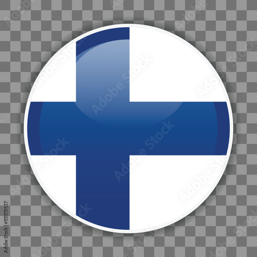 Finnish flag icon on checkered background. Shiny icon for mobile apps, UI or web design