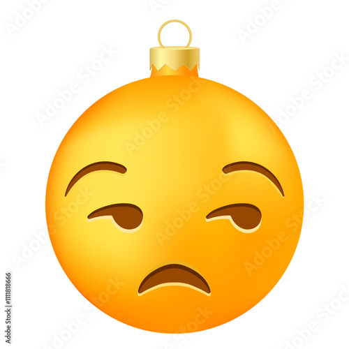 Emoji Christmas tree ball or toy with expression of disapproval face
