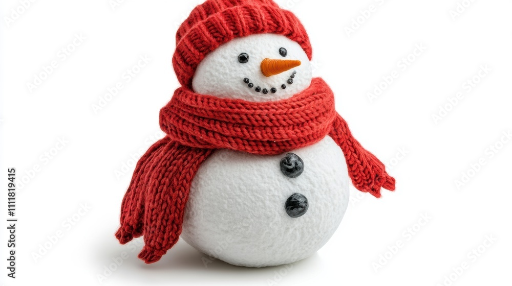 Charming Snowman with Scarf on White Background for Holiday Decor Charming Snowman with Scarf on White Background for Holiday Decor