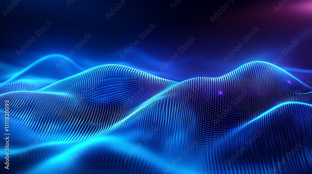 Abstract futuristic waves in blue and purple tones, digital landscape with flowing patterns and glowing lights Abstract futuristic waves in blue and purple tones, digital landscape with flowing patterns and glowing lights