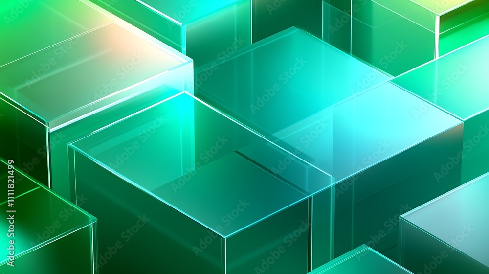 Obraz premium Abstract Green Glass Blocks Overlapping in Creative Modern Design for Background and Digital Art Projects