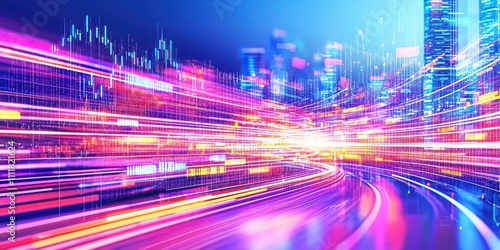 Investing in Emerging Markets concept. Vibrant city lights with motion blur creating a dynamic effect.