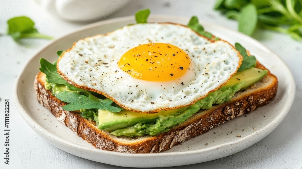 Freshly toasted bread features creamy avocado and a sunny-side-up egg, garnished with herbs and chili flakes, alongside ripe cherry tomatoes. Freshly toasted bread features creamy avocado and a sunny-side-up egg, garnished with herbs and chili flakes, alongside ripe cherry tomatoes.