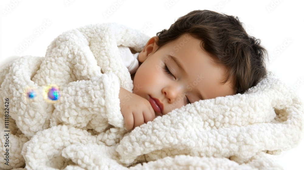 A newborn baby cuddled in a white blanket, sleeping peacefully on a seamless white background, perfect for calm and nurturing visuals. A newborn baby cuddled in a white blanket, sleeping peacefully on a seamless white background, perfect for calm and nurturing visuals.