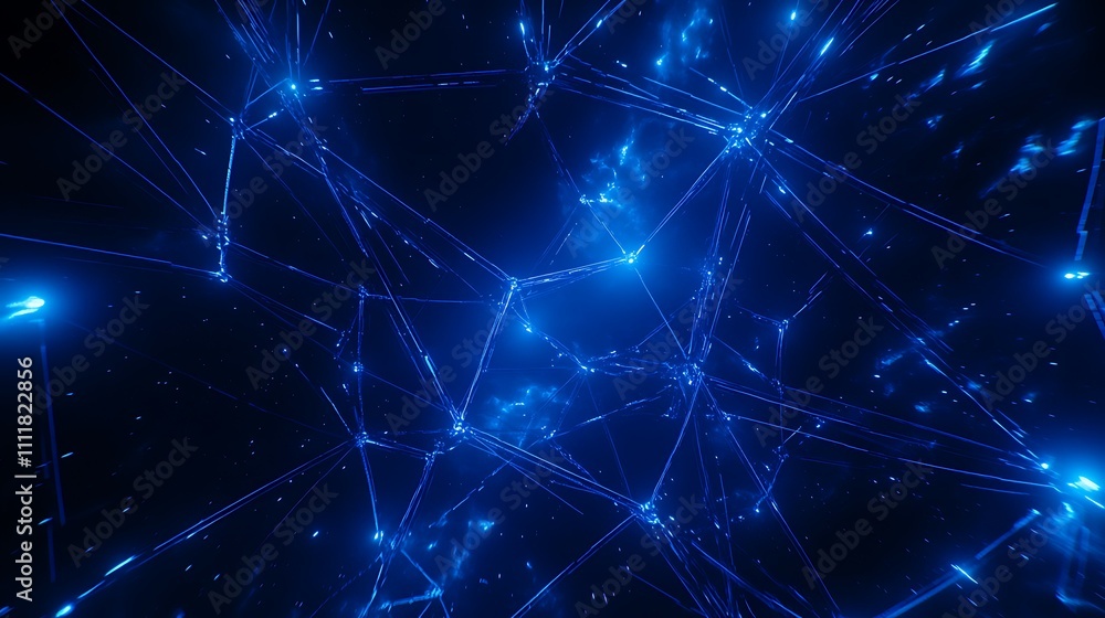 Abstract Network Design with Blue Light Connections and Bright Stars in a Dark Background Abstract Network Design with Blue Light Connections and Bright Stars in a Dark Background