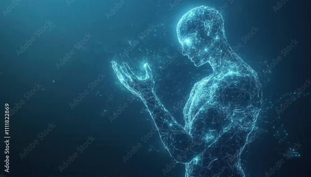 Abstract Digital Human Observing Glowing Energy Abstract Digital Human Observing Glowing Energy