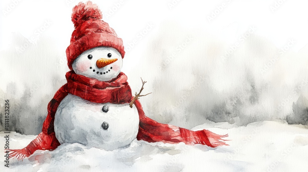 Obraz premium Cheerful Snowman with Scarf Isolated on Bright White Background