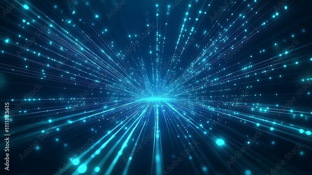 Obraz premium Abstract Technology Background with Blue Light Particles and Rays Creating a Sense of Depth and Motion