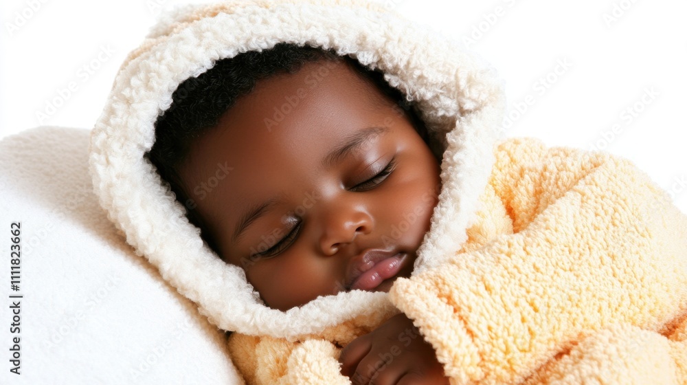A newborn baby wrapped snugly in a soft white blanket, peacefully sleeping on a bright white background. A newborn baby wrapped snugly in a soft white blanket, peacefully sleeping on a bright white background.