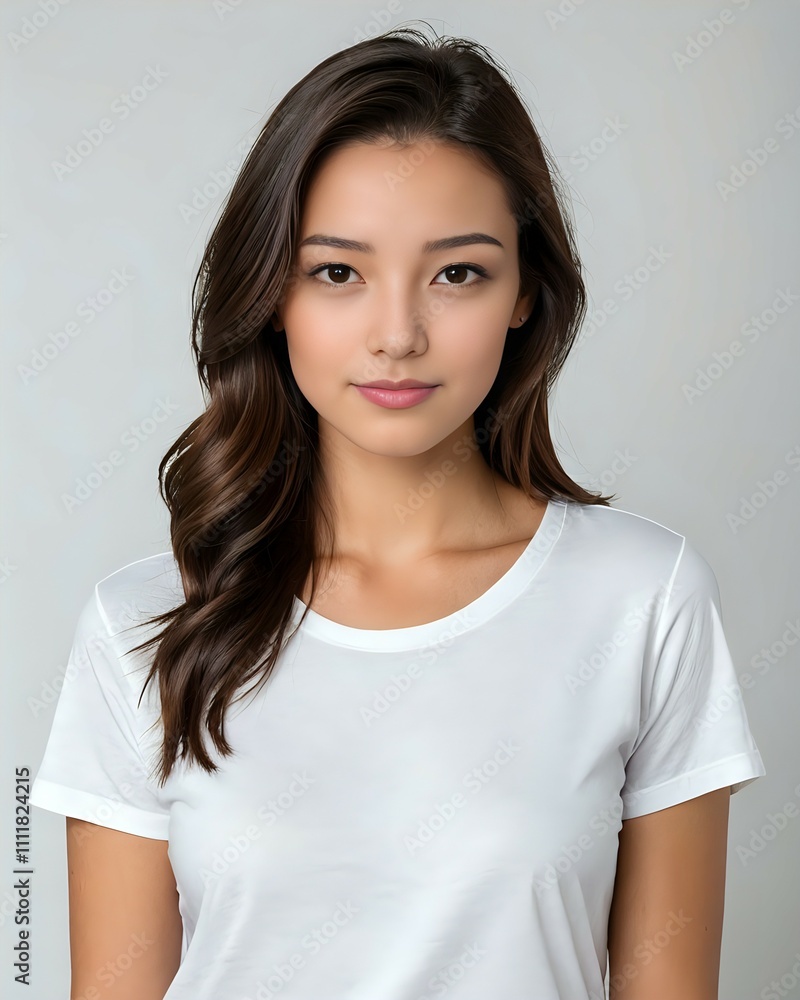 portrait of a beautiful female model wearing a white t-shirt with a white background portrait of a beautiful female model wearing a white t-shirt with a white background