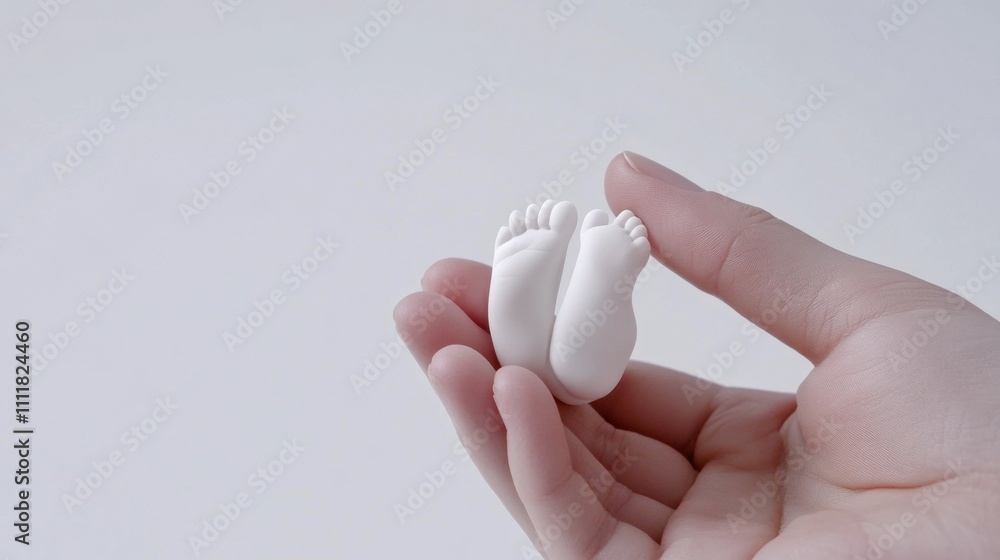 A newborn baby tiny feet being held gently by an adult hand, isolated on a bright white background. A newborn baby tiny feet being held gently by an adult hand, isolated on a bright white background.
