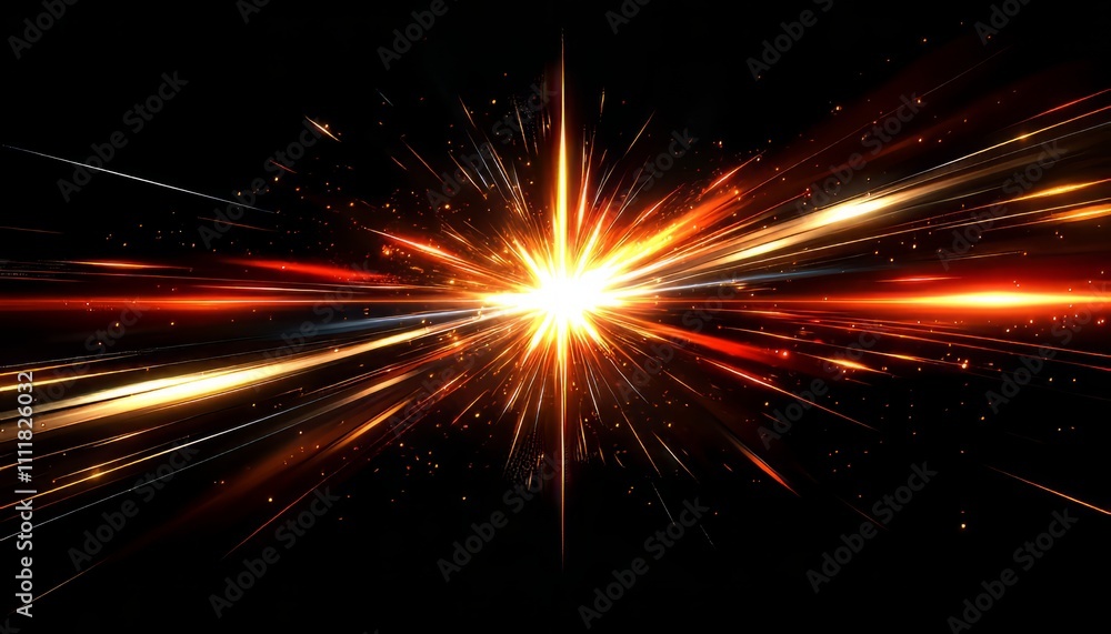 Bright Starburst Radiating Light Streaks Across Dark Space Bright Starburst Radiating Light Streaks Across Dark Space