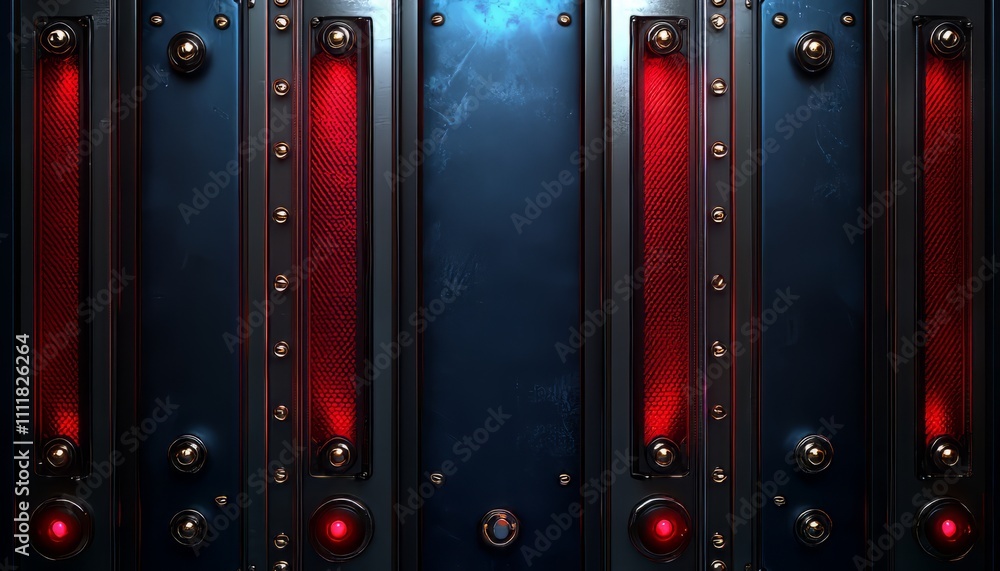 Dark Metallic Panel With Red Illuminated Stripes Dark Metallic Panel With Red Illuminated Stripes