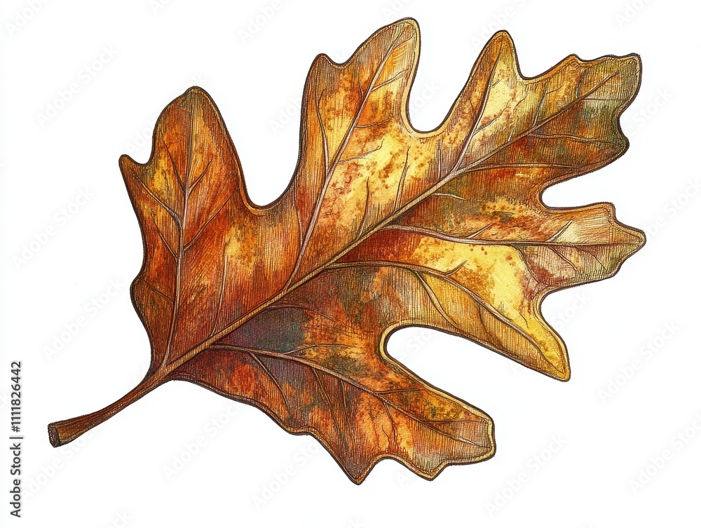 Fototapeta premium A Single Autumn Oak Leaf Illustration