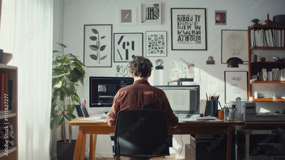 Clean workspace with typography-focused art, designer arranging fonts Clean workspace with typography-focused art, designer arranging fonts