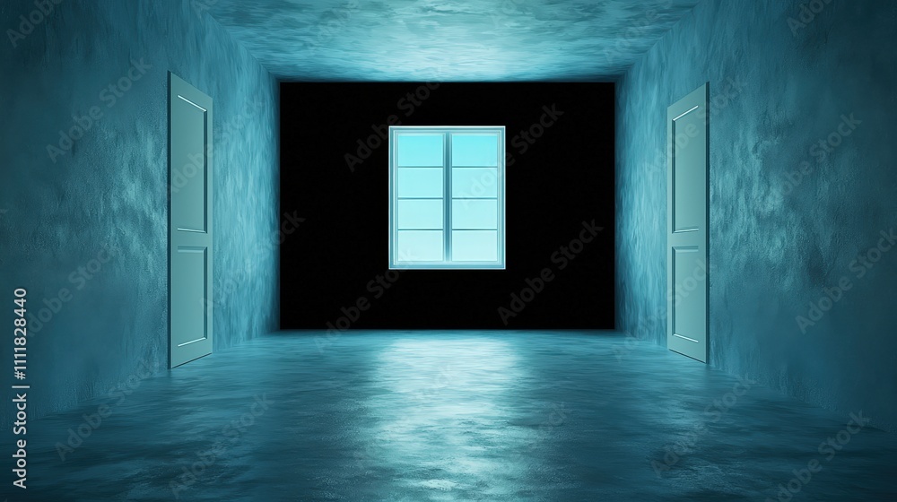 Moody Teal Room Dark Interior Window Doors Abstract Background Modern Design Moody Teal Room Dark Interior Window Doors Abstract Background Modern Design