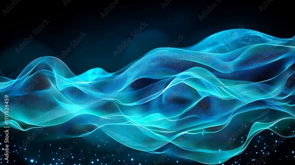 Obraz premium Ethereal Waves of Light Flowing in a Mystical Blue Color Palette Against a Dark Background