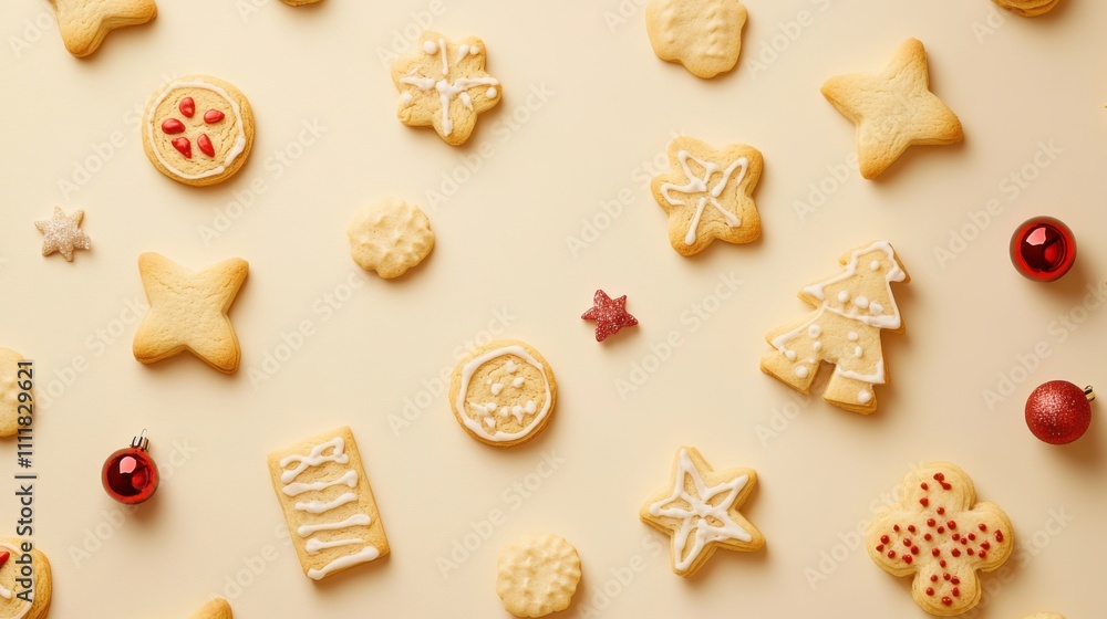 Christmas Cookies Themed Background with Warm Tones and Festive Decorations Christmas Cookies Themed Background with Warm Tones and Festive Decorations