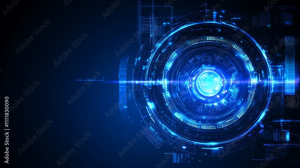 Fototapeta premium Futuristic Abstract Digital Design with Circular Patterns and Glowing Blue Elements on Dark Background