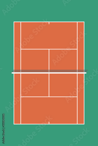 Tennis field simple vector art. Tennis court background. Red court and green grass bird's eye view