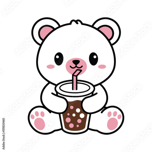 Cute Polar Bear Drinking Bubble Tea Illustration