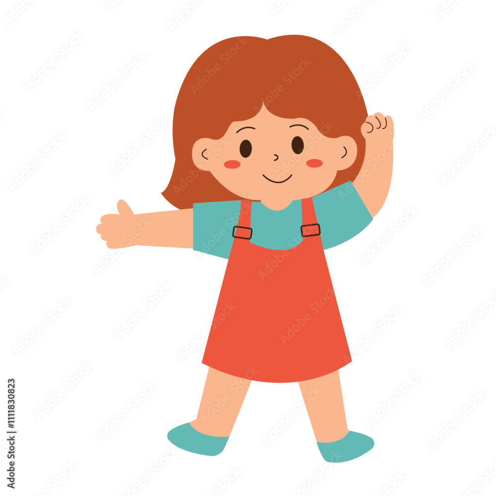 Cheerful girl in orange overalls, perfect for lifestyle blogs, social media posts, children's book illustrations, and educational material Cheerful girl in orange overalls, perfect for lifestyle blogs, social media posts, children's book illustrations, and educational material