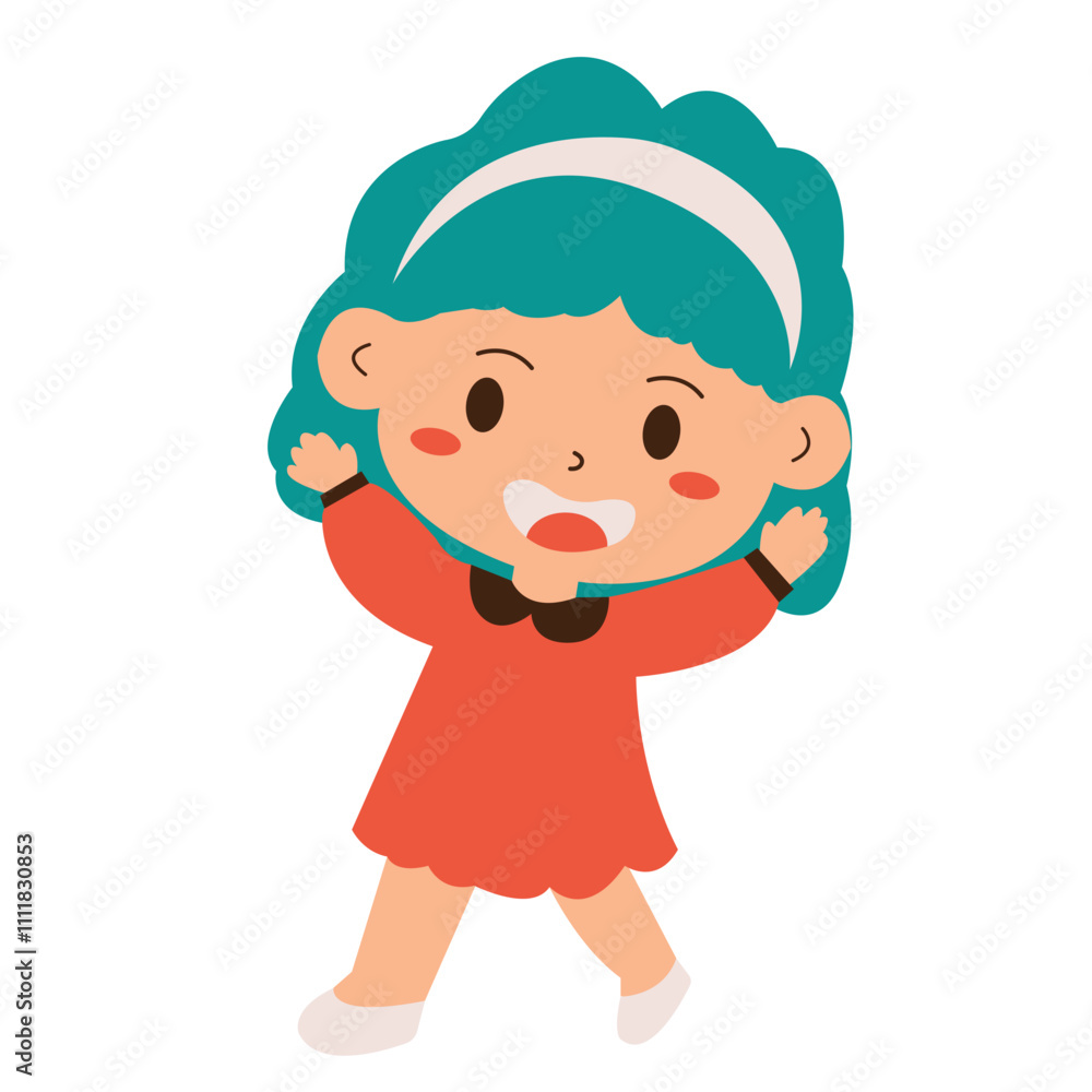 Happy teal haired girl in red skipping. Suitable for lifestyle blog, wellness promotion, fitness ads, and joyful social media posts Happy teal haired girl in red skipping. Suitable for lifestyle blog, wellness promotion, fitness ads, and joyful social media posts