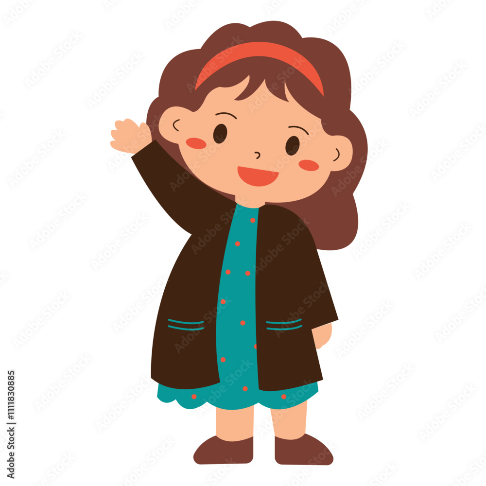 Happy girl in brown coat and teal dress. perfect for winter fashion blog, lifestyle magazine, or cheerful advertisement Happy girl in brown coat and teal dress. perfect for winter fashion blog, lifestyle magazine, or cheerful advertisement