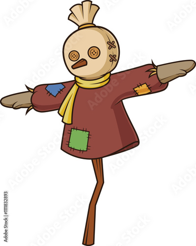 Scarecrow with button eyes and patches vector image