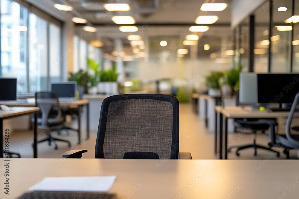 Defocused modern business office background, featuring blurred desks and glass partitions, creating a sleek and professional atmosphere Defocused modern business office background, featuring blurred desks and glass partitions, creating a sleek and professional atmosphere