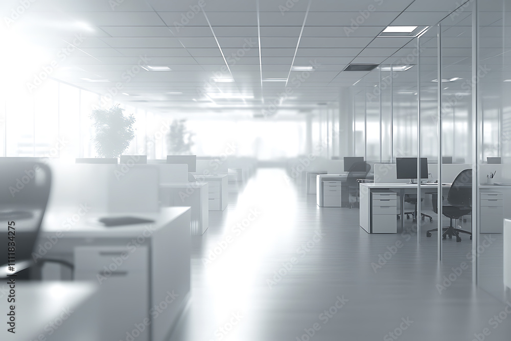 Defocused modern business office background, featuring blurred desks and glass partitions, creating a sleek and professional atmosphere Defocused modern business office background, featuring blurred desks and glass partitions, creating a sleek and professional atmosphere