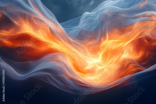 Abstract Fiery Wave Background, Orange and Blue Hues Intertwine, Creating a Dynamic, Evocative Digital Art Piece.