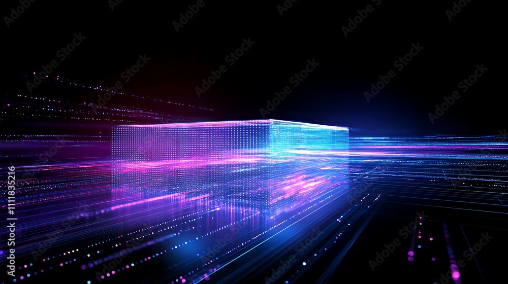 Futuristic Data Block with Vibrant Light Trails in a High-Tech Digital Space Futuristic Data Block with Vibrant Light Trails in a High-Tech Digital Space