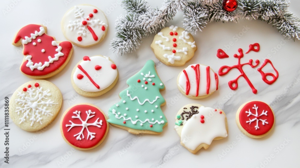 Christmas Cookies Themed Background with Warm Tones and Festive Decorations Christmas Cookies Themed Background with Warm Tones and Festive Decorations