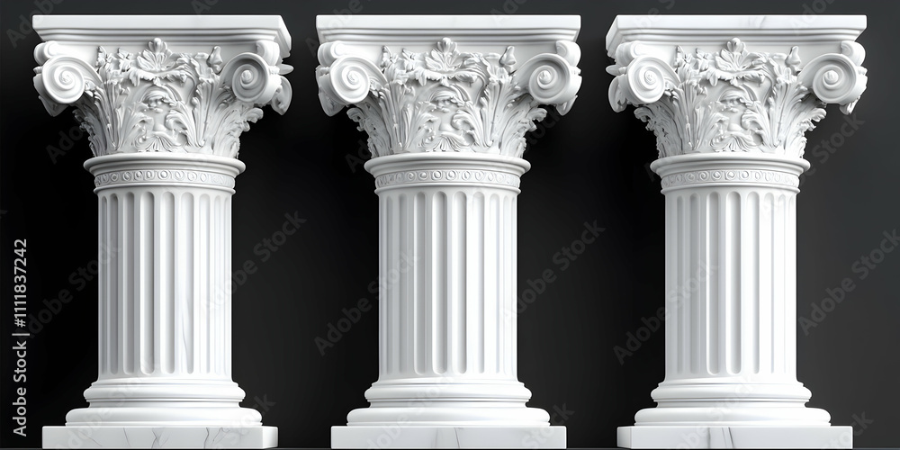 Triple Corinthian Columns, Architectural Digital Model, Classical Design, Elegant White Marble, Intricate Carving, Detailed Rendering Triple Corinthian Columns, Architectural Digital Model, Classical Design, Elegant White Marble, Intricate Carving, Detailed Rendering