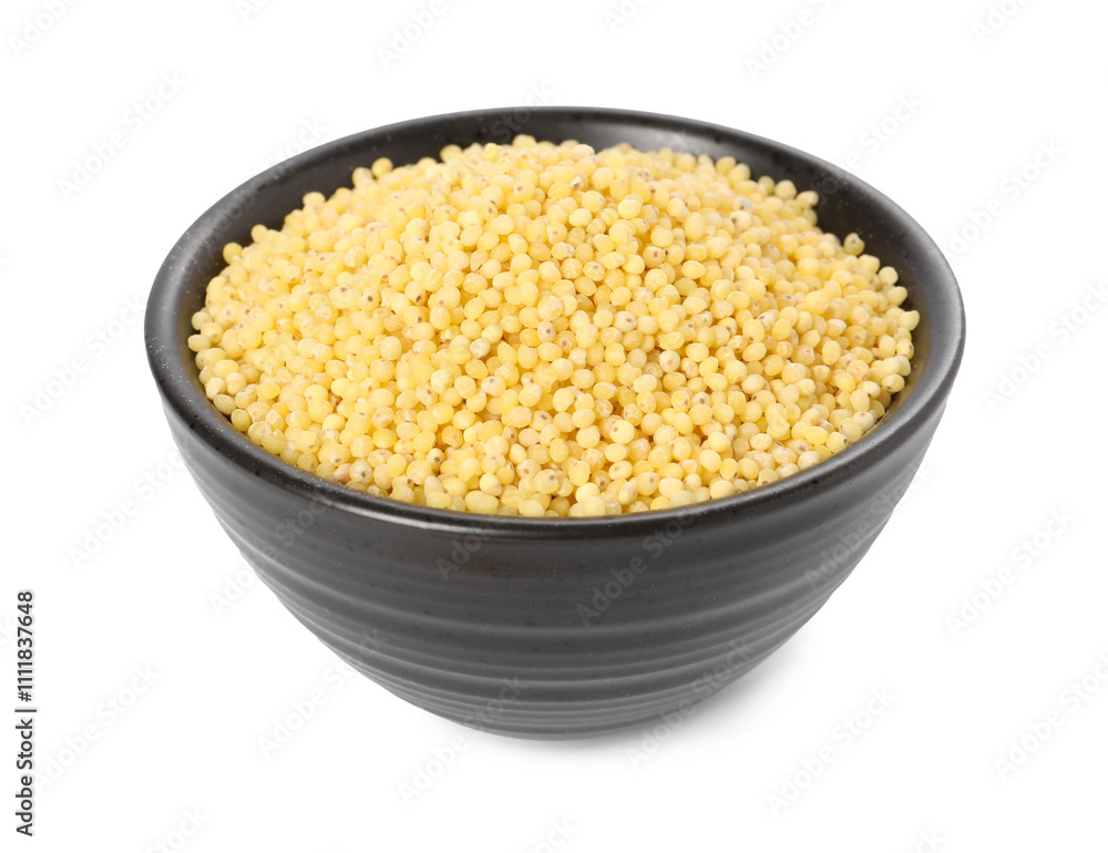 Millet groats in bowl isolated on white Millet groats in bowl isolated on white