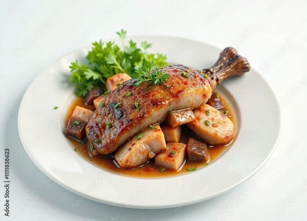 Traditional Portuguese Bacalhau do Porto dish on a plate , codfish, porto, fish Traditional Portuguese Bacalhau do Porto dish on a plate , codfish, porto, fish