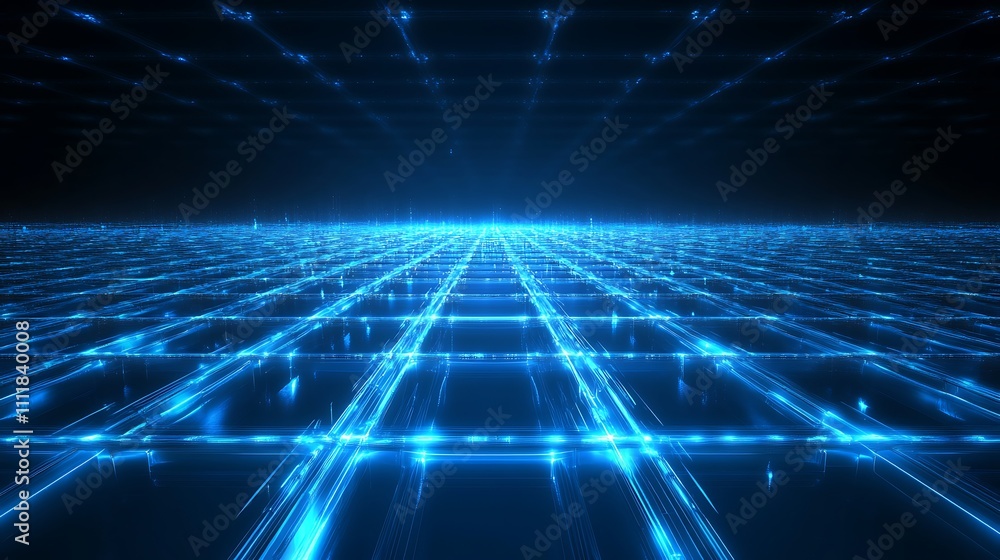 Futuristic Digital Landscape with Glowing Neon Grids and Illuminated Data Points in a Dark Environment Futuristic Digital Landscape with Glowing Neon Grids and Illuminated Data Points in a Dark Environment