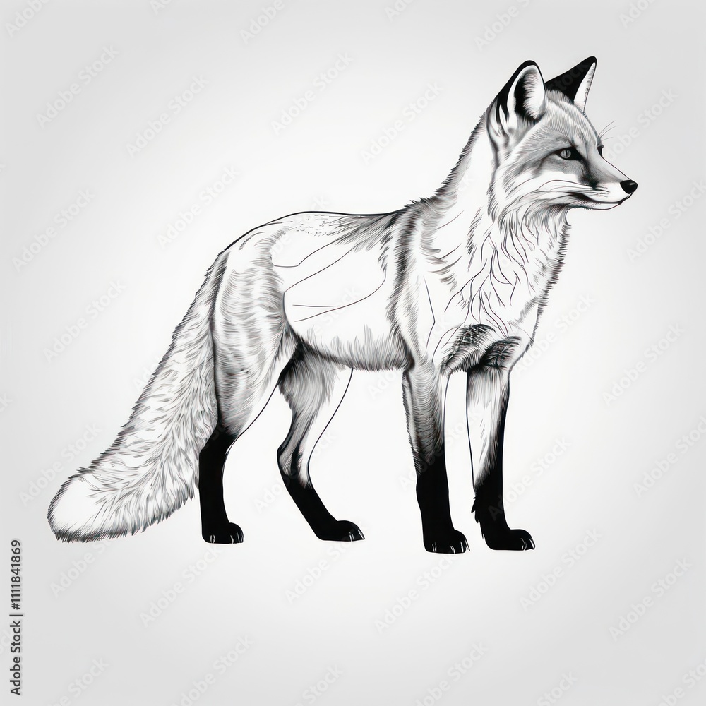 Standing Fox in a Minimalist Line Art Illustration Standing Fox in a Minimalist Line Art Illustration
